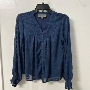 Anthropologie Sunday in Brooklyn Navy Long-Sleeve Button-Up Blouse | Sz Small